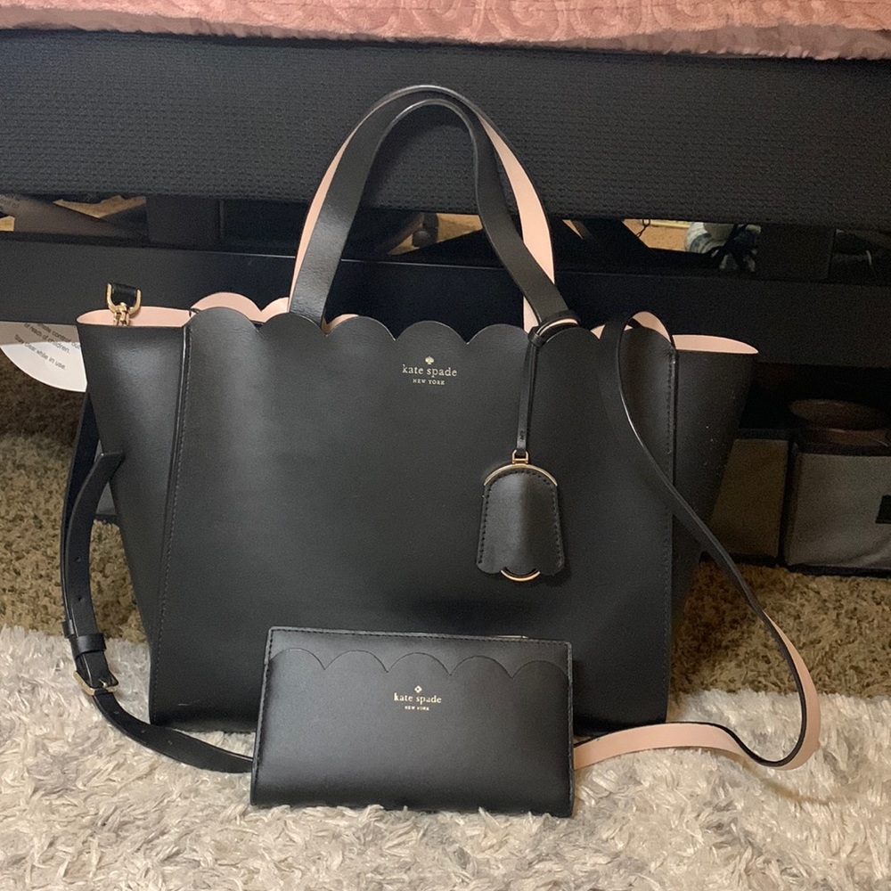 Kate Spade Black Scalloped Bag & Matching Wallet